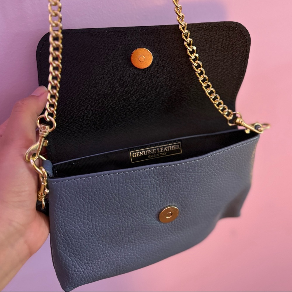 Real Leather! Elegant Black/ Blue Chain Bag